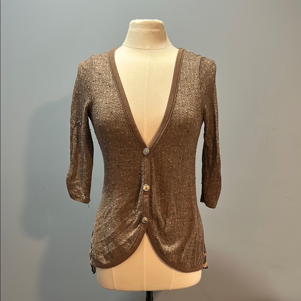 Brown/ Taupe Thin Knit Cardigan with Buttons